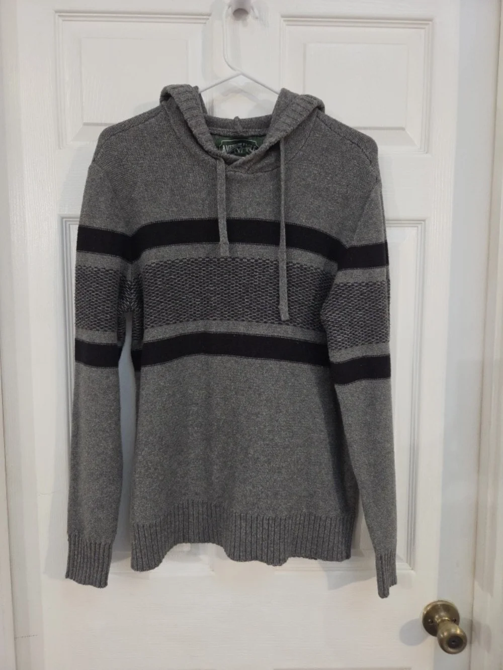 American Eagle Outfitters Gray Crewneck Hoodie Sweater with Black Stripes